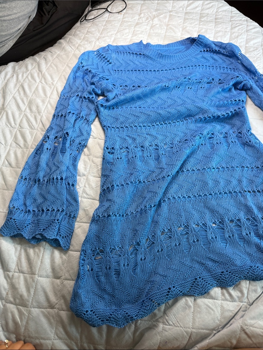 Source Unknown Blue Crochet Mini Dress